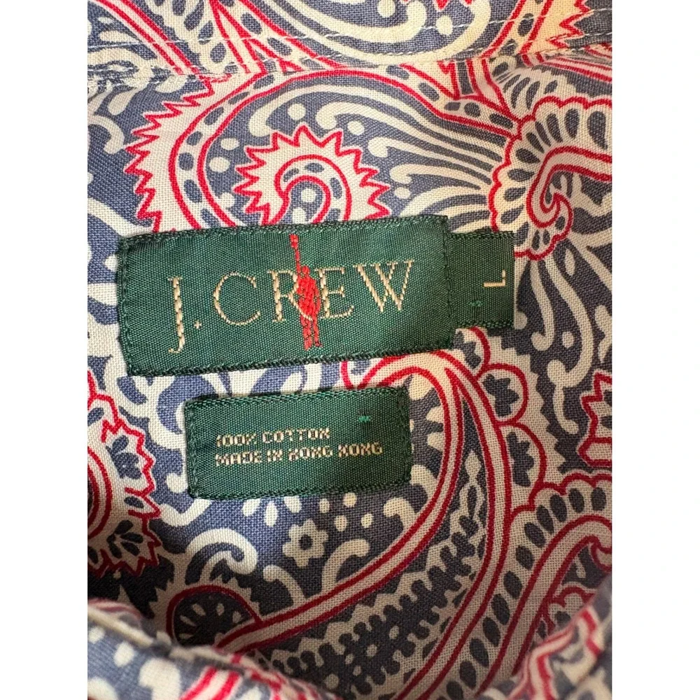 Vintage J. Crew Oarsman Mens Large Paisley Button Down Shirt Red White Blue